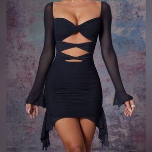 OH POLLY-ZEHRA Twist Cut Out Long Sleeve Mini Dress in Midnight Black SIZE US 2